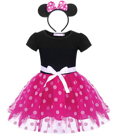 Minnie Mouse Costume Girls Dress up Princess Toddler Cute Polka Dots Fancy Minnie Mouse Dresses up Bowknot Tutu Tulle Cosplay Birthday Party Baby Girl Costume Red with Headband 110 CM