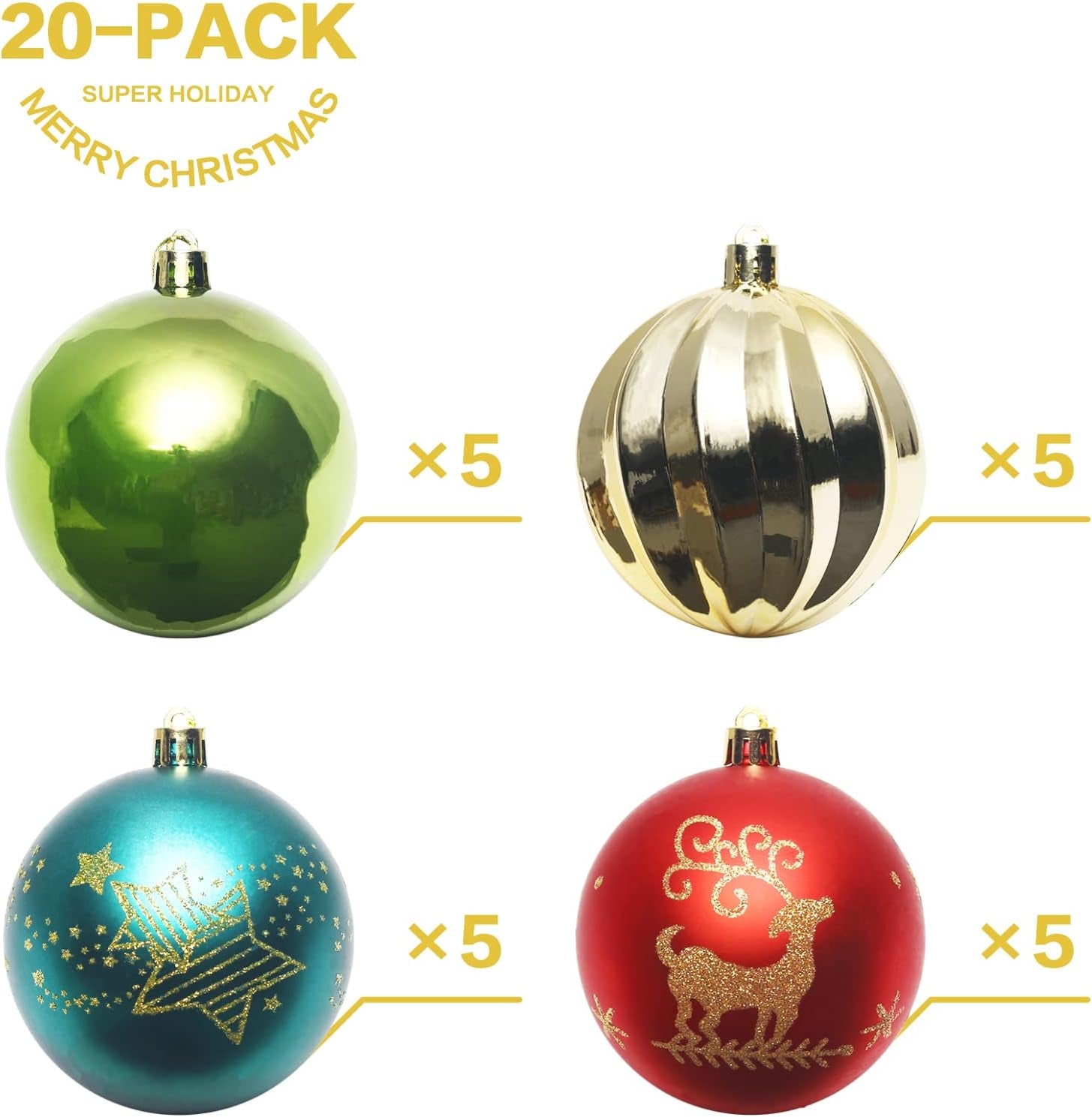 20PCS Christmas Ball Ornaments Set, Shatterproof Handpainted Decorations for Xmas Tree, Home Decor for Holiday, Party, Birthday, Wedding, Anniversary, Christmas- 80Mm/3.14", Colorful.