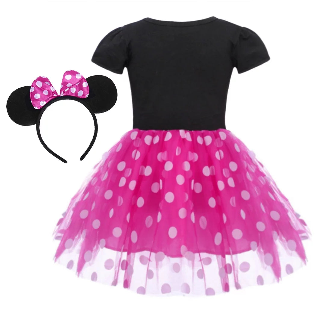 Minnie Mouse Costume Girls Dress up Princess Toddler Cute Polka Dots Fancy Minnie Mouse Dresses up Bowknot Tutu Tulle Cosplay Birthday Party Baby Girl Costume Red with Headband 110 CM